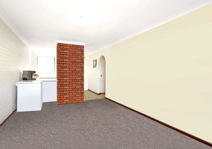 The same room digitally cleared and restyled