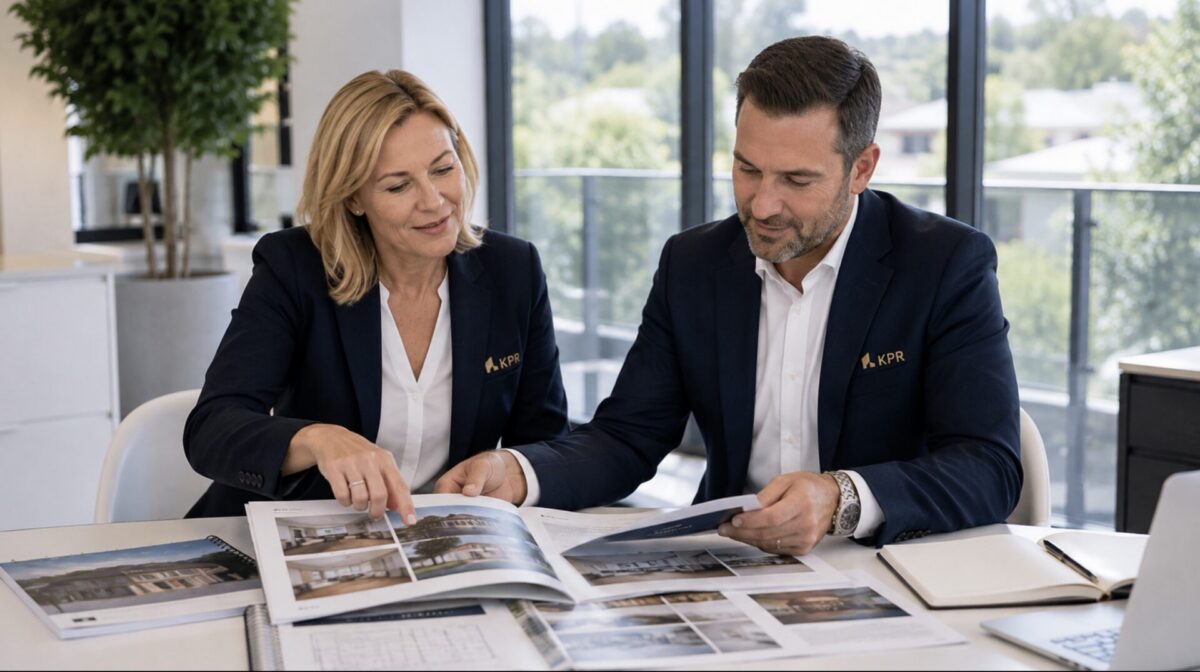 KPR salespeople reviewing a bespoke listing kit together
