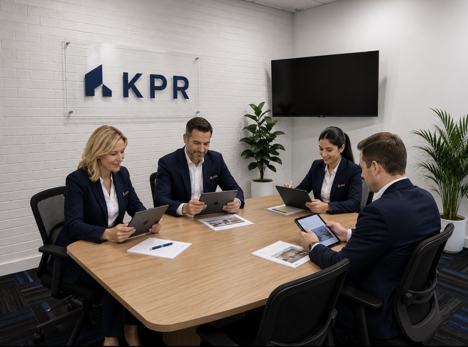 KPR sales team working together in the boardroom at 338 Beaufort Street, Perth