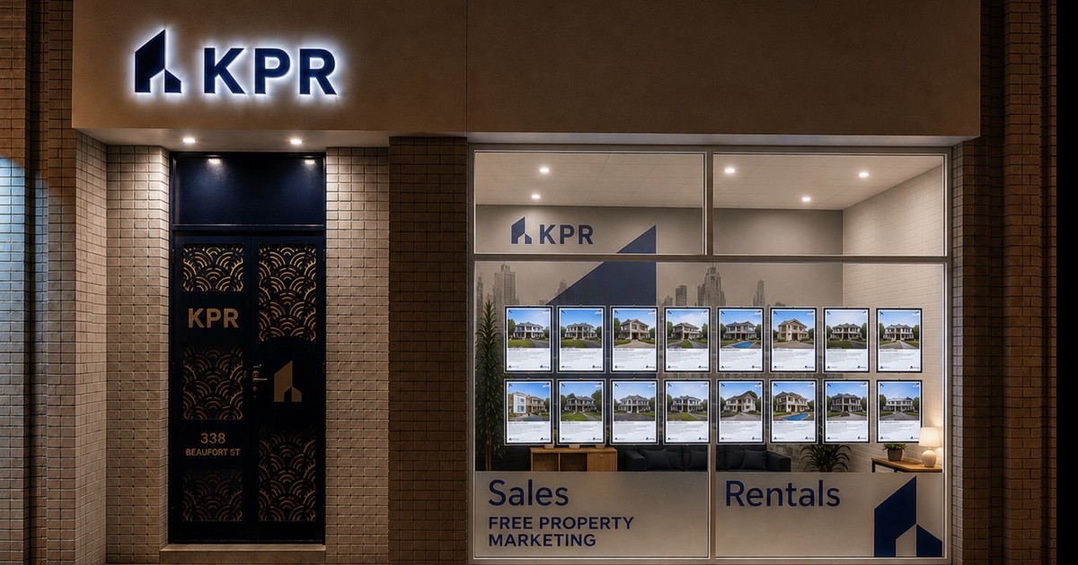 KPR office at 338 Beaufort Street, Perth, lit at night