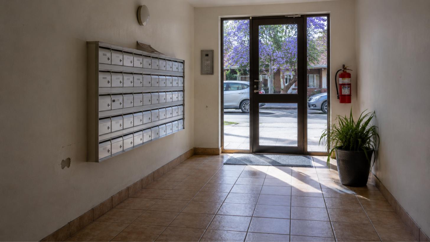 Entry foyer and mailboxes of an inner Perth apartment building