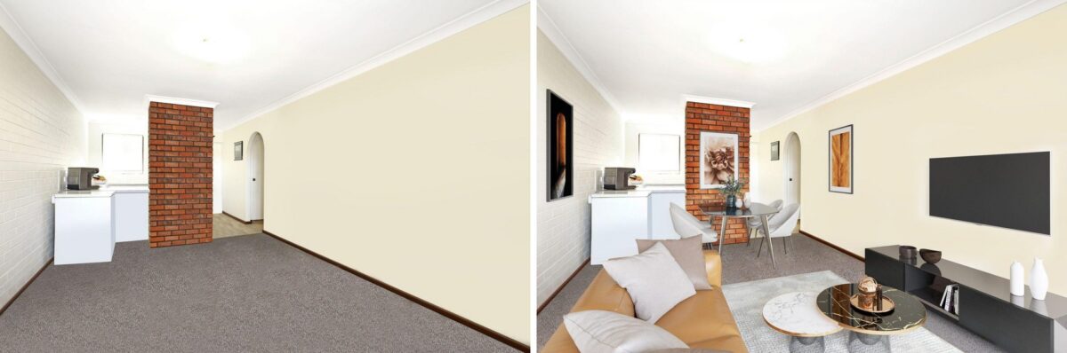 Real KPR campaign: the same room empty, then virtually staged