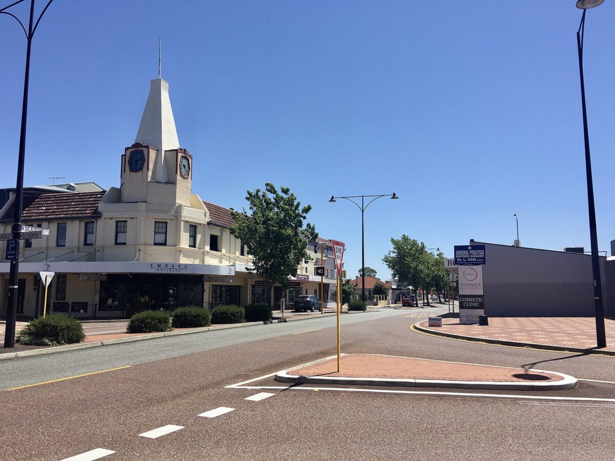 Beaufort Street, Inglewood, with the clock tower